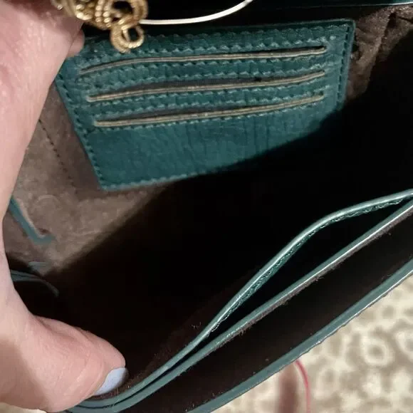 Boho Faux Leather Crossbody Clutch Purse w Feather Charm Adj Strap 6x8.5 - Picture 12 of 13